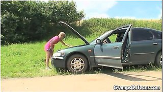 Teen 18+ Fucks Old Man Outside