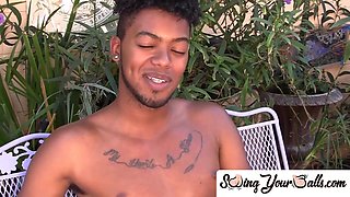 SwingYourBalls.com - Young ebony stud flaunts his balls and enjoys solo stroking