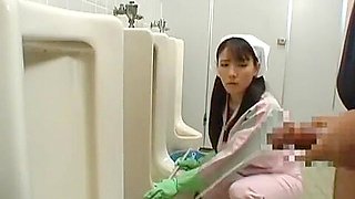 Bathroom attendant drinks piss