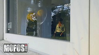 Mofos - Ryan Keely puts on a underwear and High Heels, then slips her panties to the side to rail a Big Cock