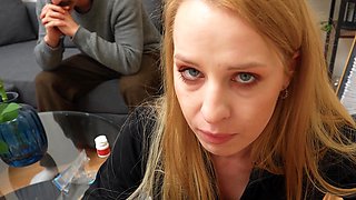 Redhead slut Hailey White fucks other man while her cuckold hubby watches