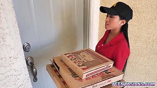 Sexy Asian Delivery Babe Taking Two Cocks - Ember Snow