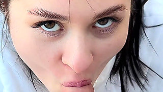 Nice Outdoor Place for Photoshoot": with My Big Cock in Her Mouth. Cumshot. POV