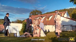 Kinky Bride Fucks Groom in Hound Mask - Outdoor Wedding Sex with Natural Tits