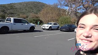 Juniper Ren Car Blowjob POV - Amateur Model Fucked Hard in Public Vacation Fun