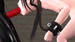 Sexy woman in latex catsuit bangs a pregnant college girl in prison