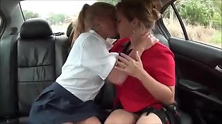 roleplay Mommy and schoolgirl daughter back seat sex