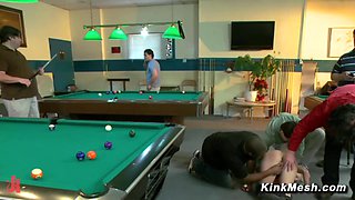 Busty sub bound and exposed in public