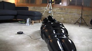 Fullbody Rubber Catsuit Blindfolded Teen Electro Orgasm Latex