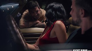 Night drive and hardcore threesome fucking with big tits MILF Little Puck