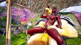 Wild Sin's werewolf knotted and double penetrating elf nymph with lizardman, ending in monster cock anal creampie