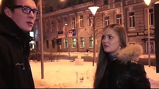 Amateur Russian student girl takes cumshots on tits on the