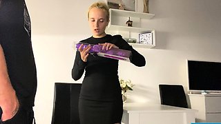 Blondie Tests Toy With An Uncut Cock