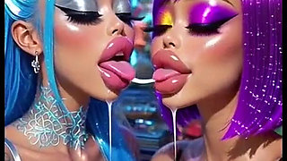 Funny Lesbians Tongue and Kiss Fetish, Ai Animation