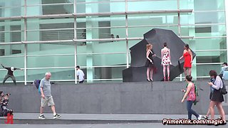 Slave double flogged in public outdoors