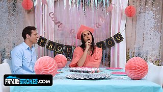 Graduation surprise - daughter-in-law takes on three big taboo sausages at once