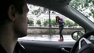 French MILF with Colored Hair Blows and Fucks Lucky Guy in Car Outdoor