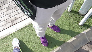 naughty Turkish street slut shows her hairy pussy to old pervert in Germany