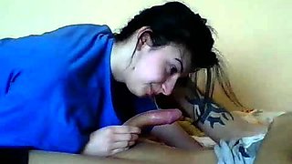 Girlfriend with small boobs gives nice blowjob