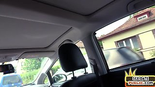 Skinny German babe fucked outdoor in public after car BJ