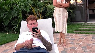 Stepmom catches stepson masturbating, offers to assist -