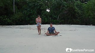 Meditation on the beach ended with a sucking cock