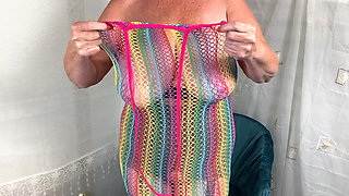 Mrs Mature Feet Shows off Her Open Crotch Girdle