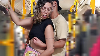 Slutty Student Gets Cumshot in Public on the Bus