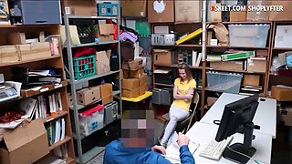 Slender teen babe Catarina Petrov caught stealing merchandise and gets her sweet pussy fucked in LP office - Shoplyfter