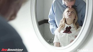 Schoolgirl Coco Lovelock is trying hard to suck a massive dick