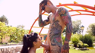 Hot brunette Julia De Lucia gets fucked in the garden