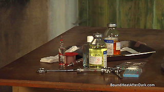 Blonde Lesbian Slave In Bondage Undressed For Merciless Mistress