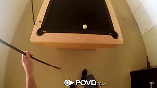 POVD Pool table masturbation and fuck with brunette Samantha Hayes