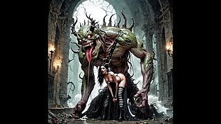 AI Dungeon Sluts 57: Kleio Fucked By Moss Monster With AI Voice - Big Cock Blowjob & Deep Throat Teen