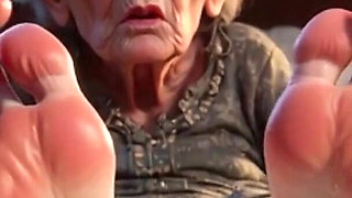 Submissive Mans Serving Old Granny's Ugly Feet - Humiliation