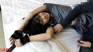 Cute and helpless Chinese teen with sexy legs gets tickled