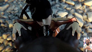 Eve Deepthroating BBC, Chun-li Deepthroating a Hard Cock While Mai Sucks on His Balls