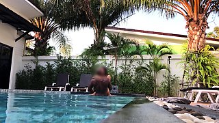 Interracial blowjob outdoors from bikini slut