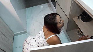 My stupid neighbour almost gets stuck in a cupboard and I use my chance