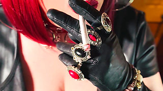 Miss Tina Snua Dressed In Leather & Tip To Tailing 2 Cigarettes - Gloves Smoking Smoker Drifts OMI OME Snap Inhale