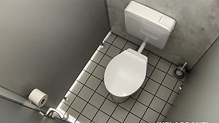 Trashy bitch gets mouth peed in toilet