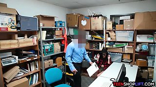 Security guards fuck a cute teen shoplifter in their office