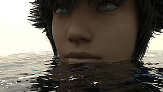 Giant woman eats swimmer