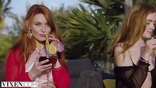 Gorgeous Redheads Seduce Bartender While On Vacation