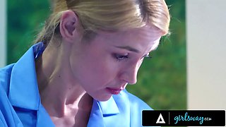 Girlsway - head nurse Sarah Vandella teams up with her secretary to hard fuck patient Whitney Wright