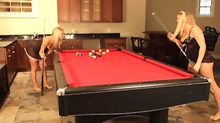 Steamy lesbos playing naked on pool table