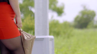 112-i Love Teasing Drivers, Sexy Dressed in a Skirt and Stockings, While Waiting for My Bus *60fps