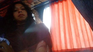 hot public handjob with sexy student on the bus