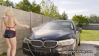 Titty pounding buxom bikini car wash steamy