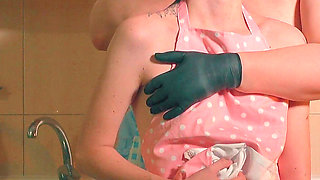 Gloved Hand Over Mouth - Tall Stepmom Inspects & Dildo Fucks Her Tiny Stepdaughter